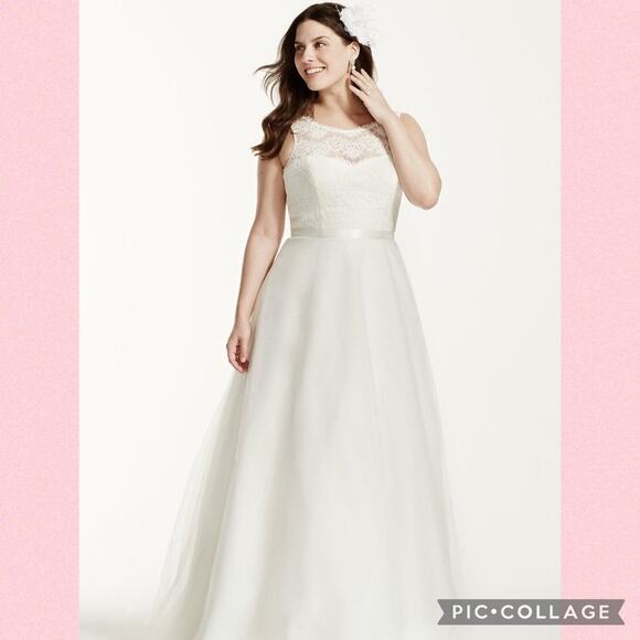 David's Bridal Illusion Lace Tank Wedding Dress Size 14 Style WG3711 - Picture 1 of 10